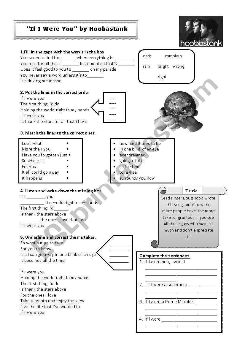 Second Conditional Clause Â´ifÂ´ using song: If I Were You by Hoobastank