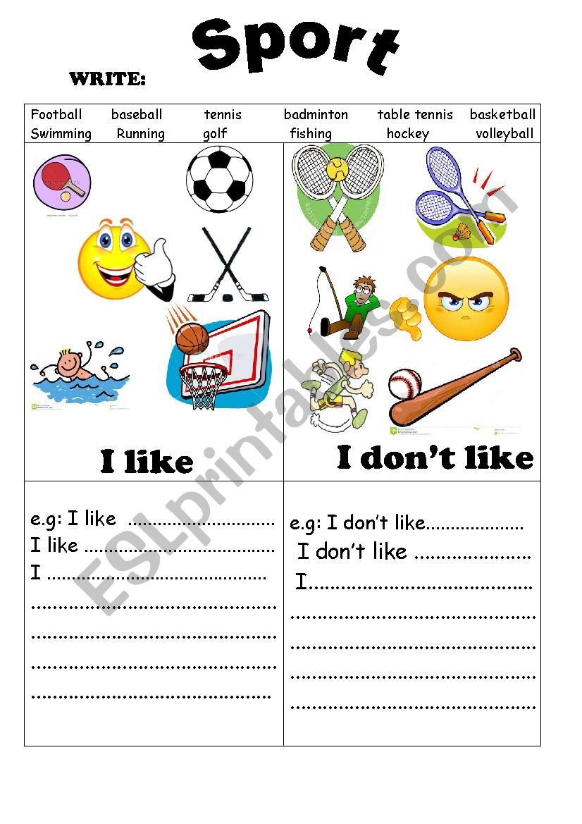 sport ( I like or i don´t like) - ESL worksheet by longtuphuong