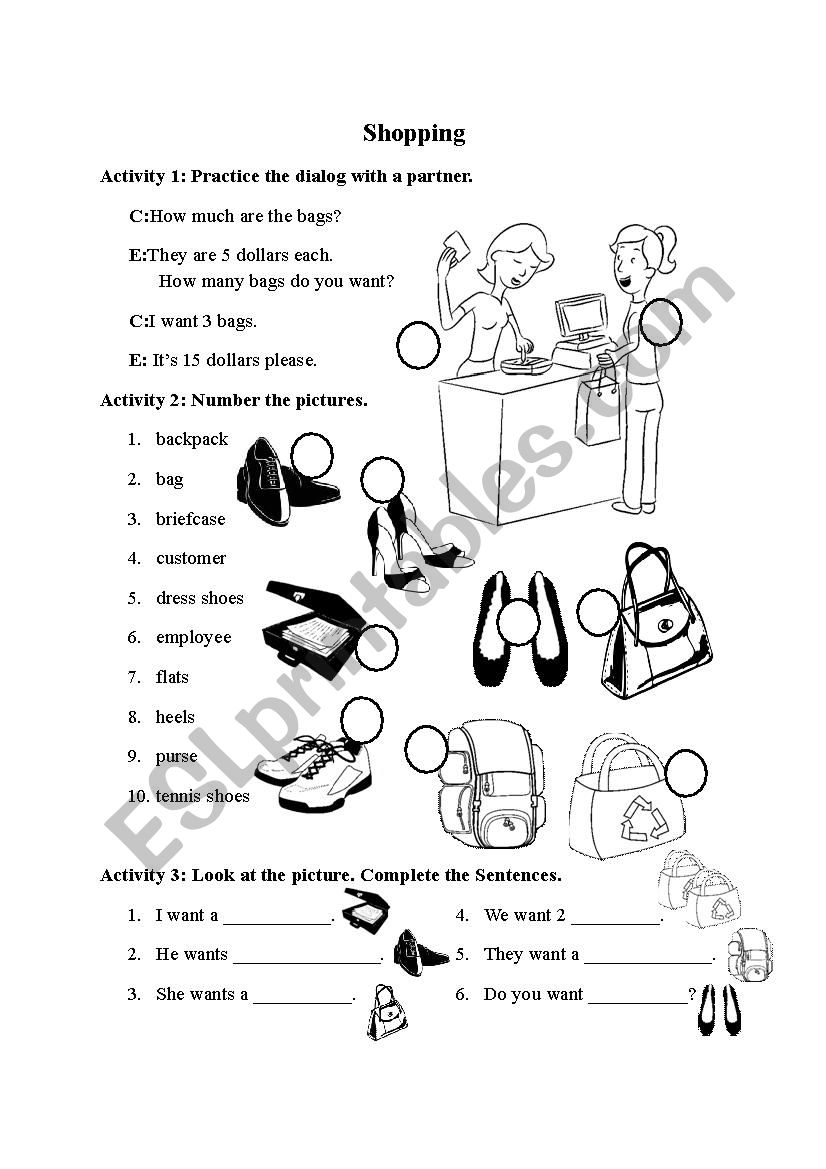Shopping for Accessories worksheet