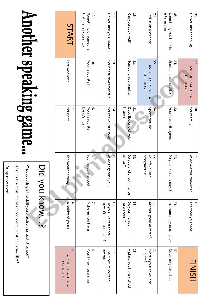 Another Speaking Game worksheet