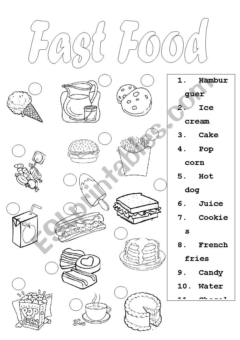 Fast food worksheet worksheet