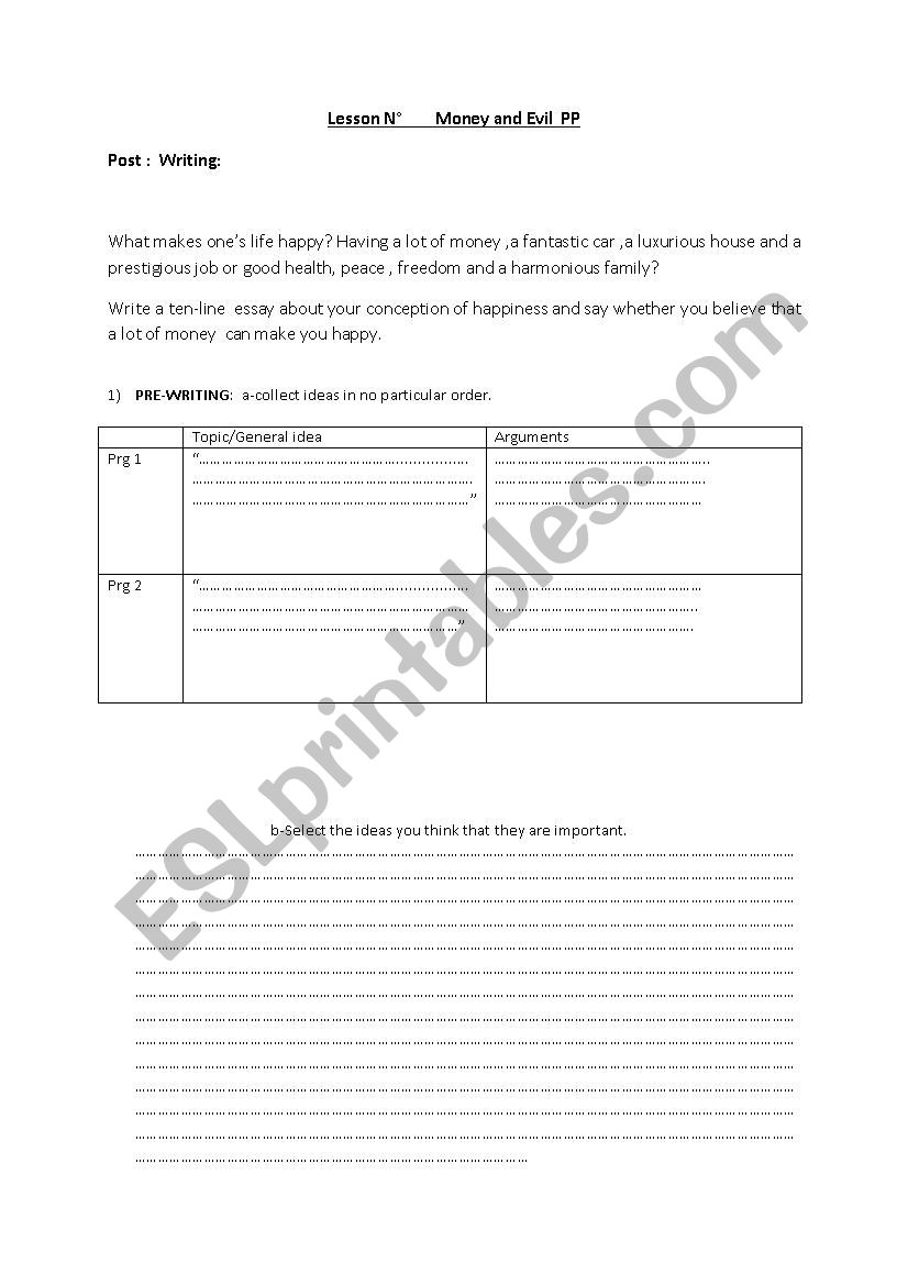 writing as a process task worksheet