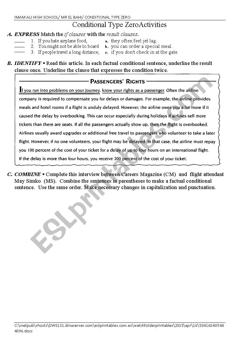 Conditional Type Zero Activities Conditional Type Zero Activities