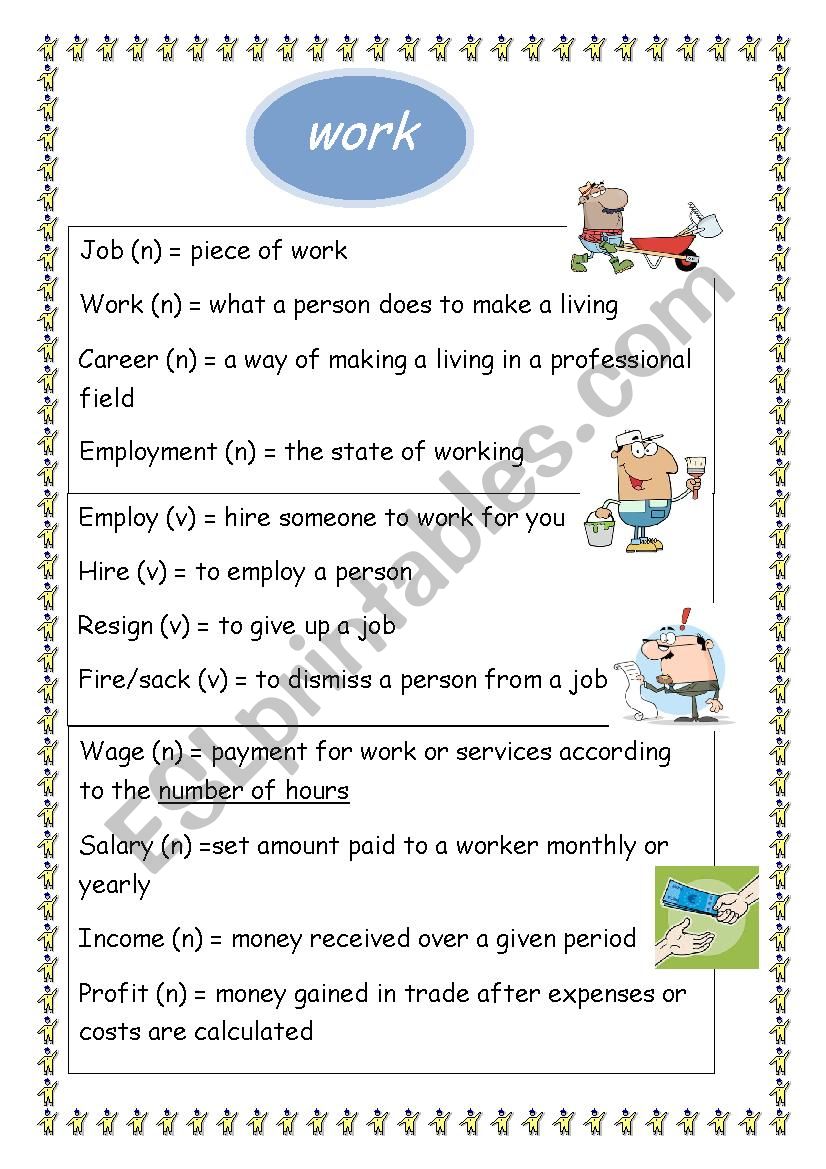 Work vocabulary worksheet