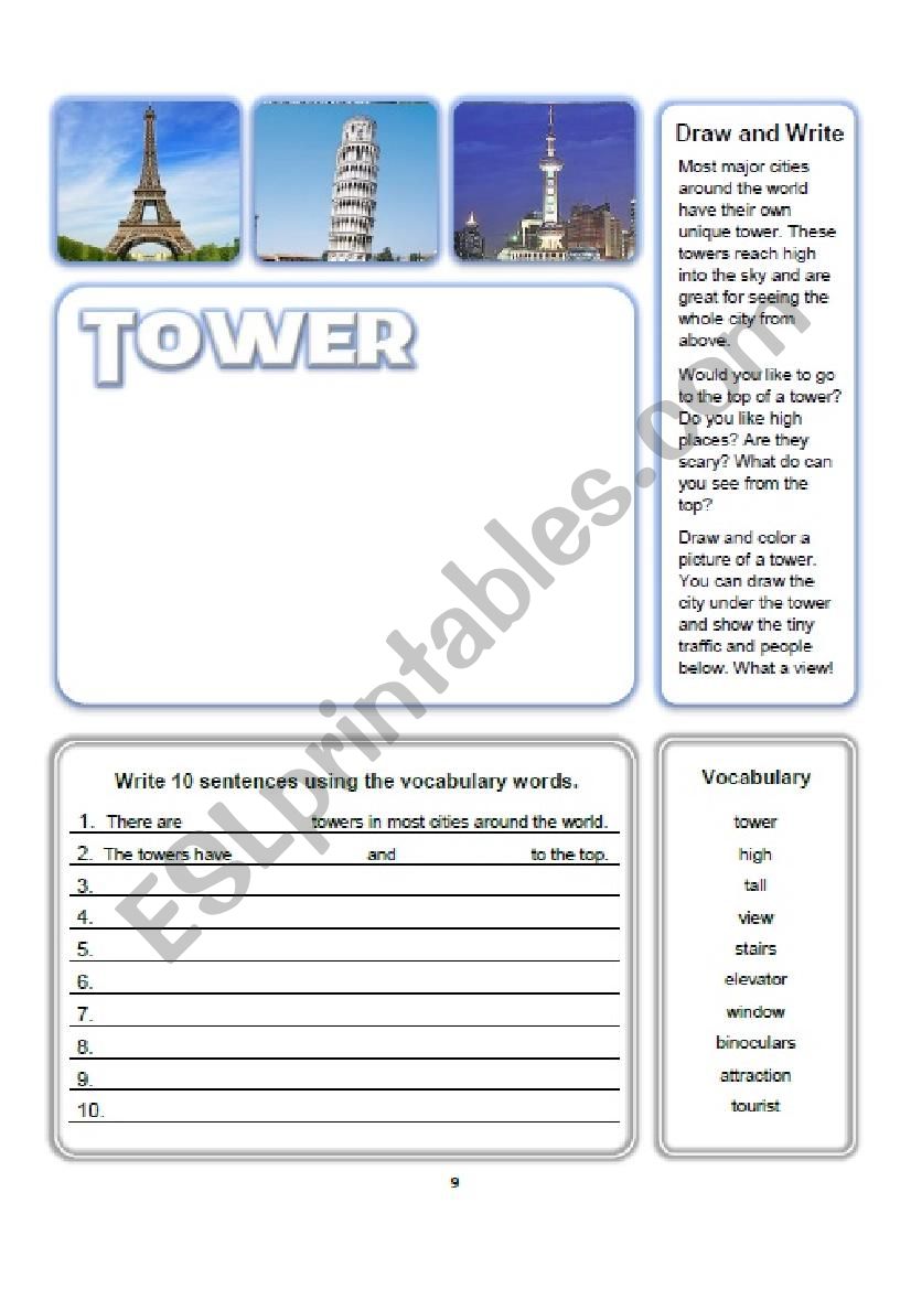 Tower Write and Draw worksheet