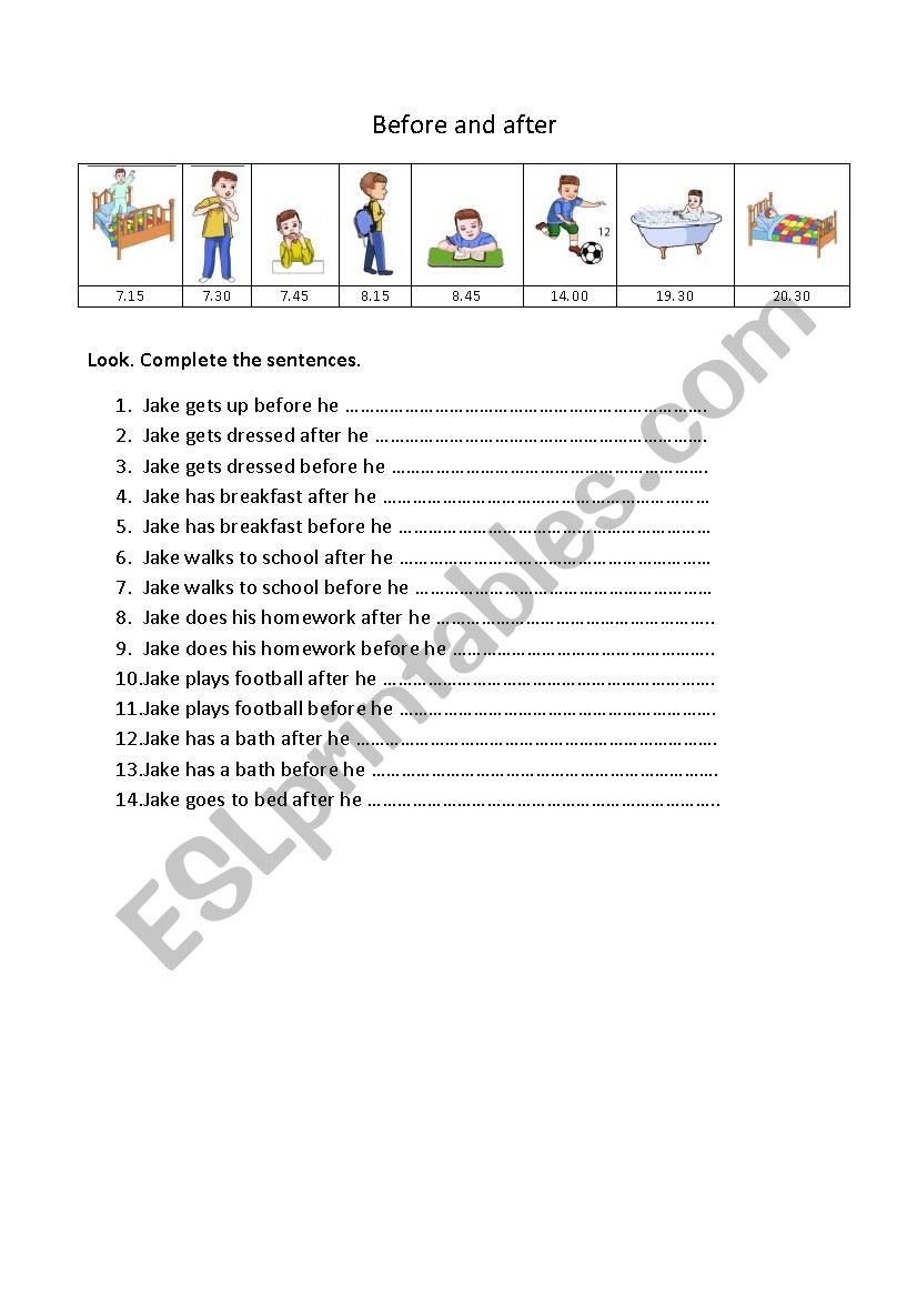 Before and after worksheet worksheet