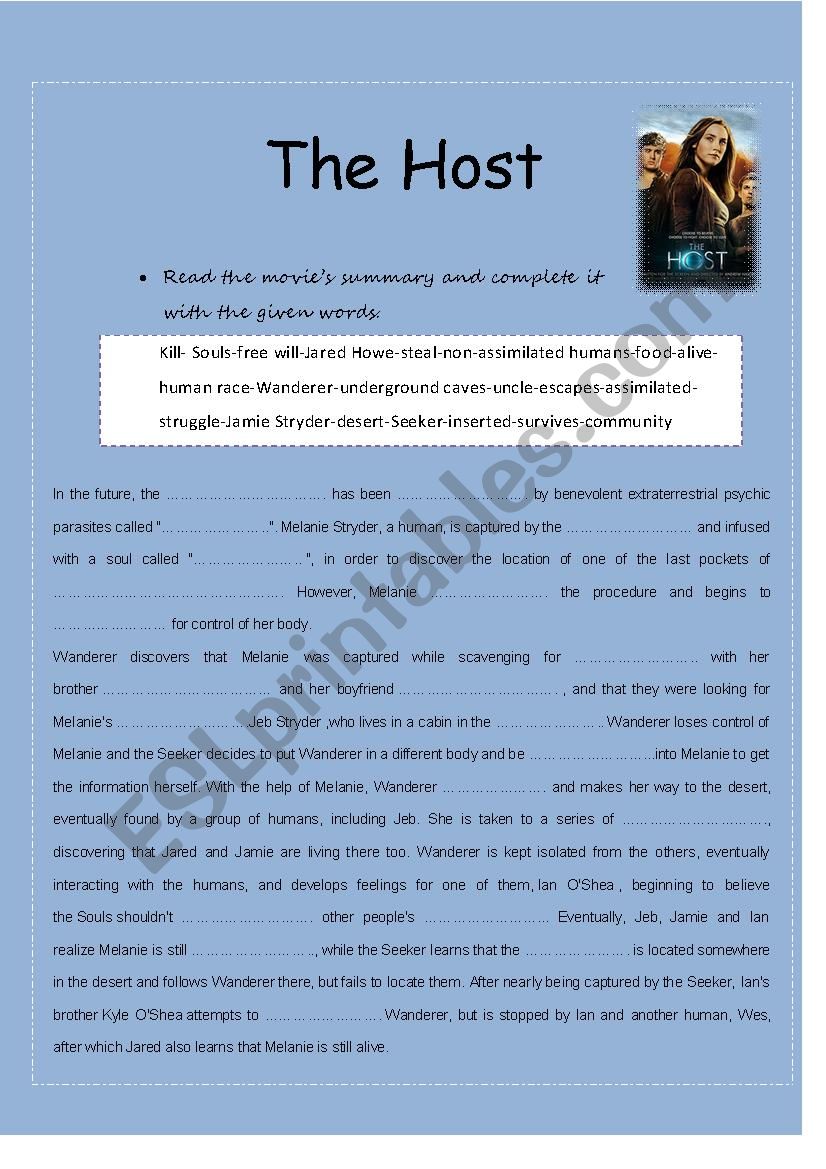 The Host movie worksheet worksheet