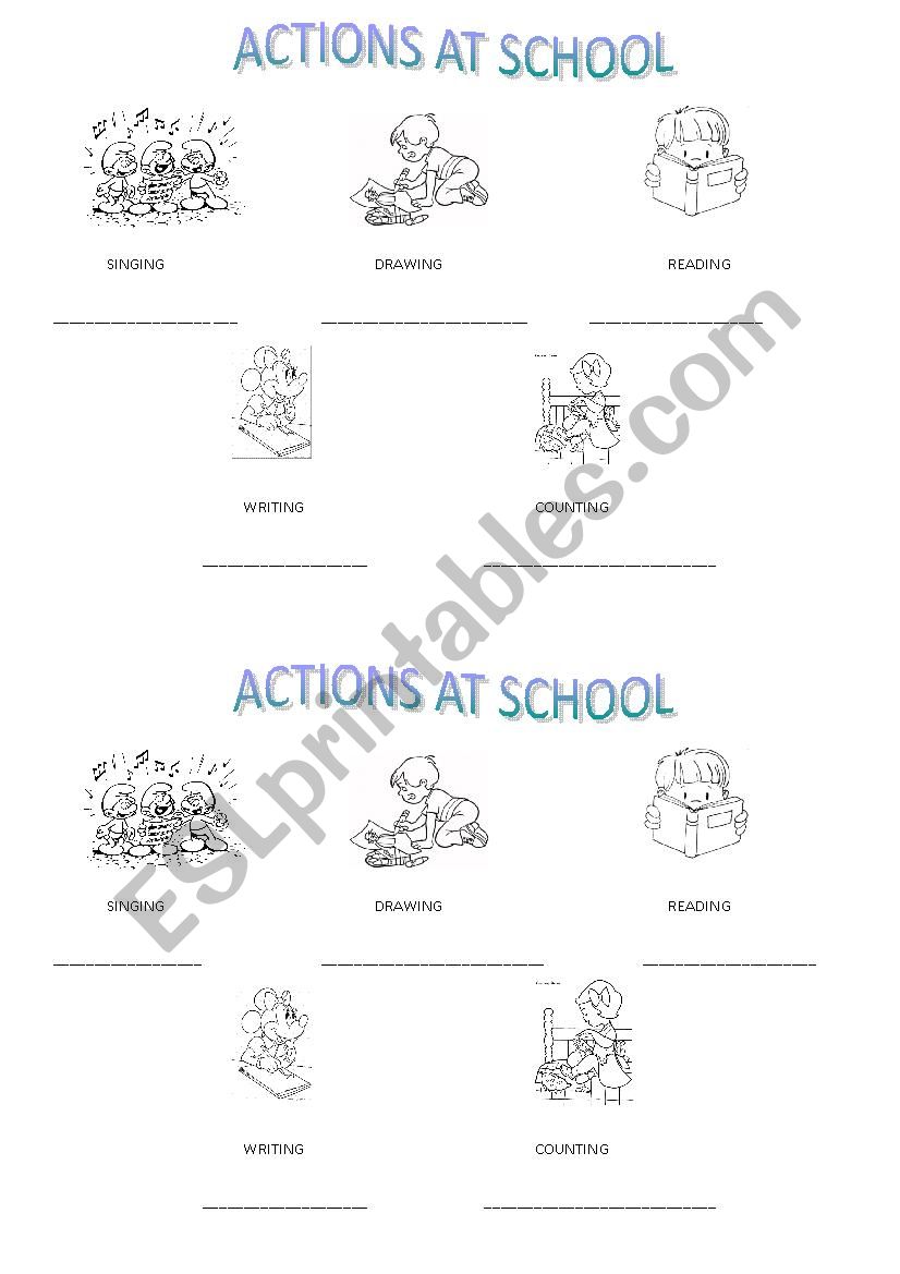 Actions at school worksheet