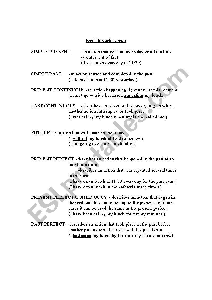 English Verb Tenses - an explanation