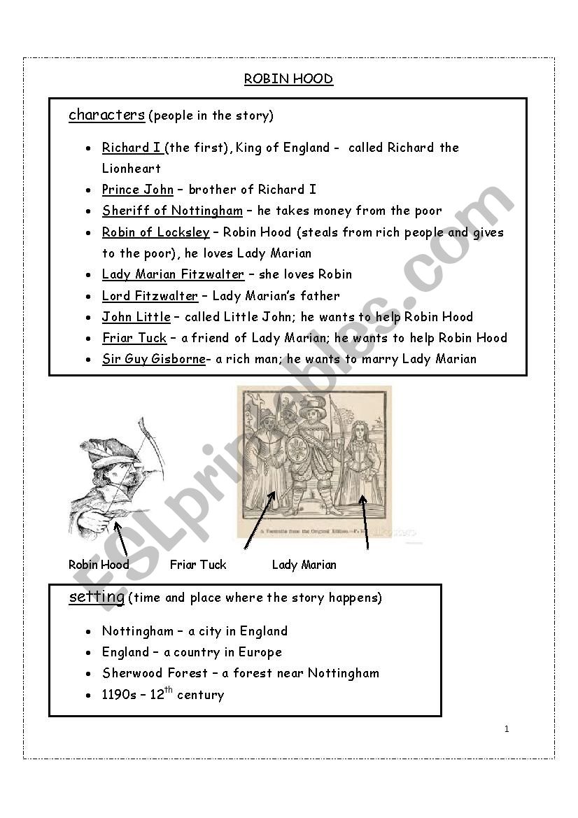 Robin Hood questions  worksheet