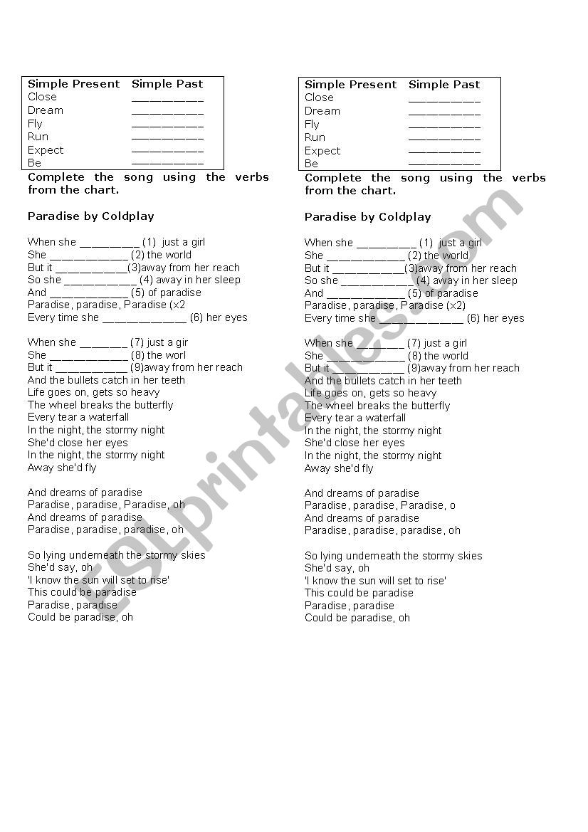 Song Activity - Simple Past worksheet