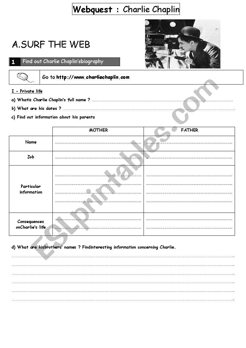 Charlie Chaplin webquest worksheet