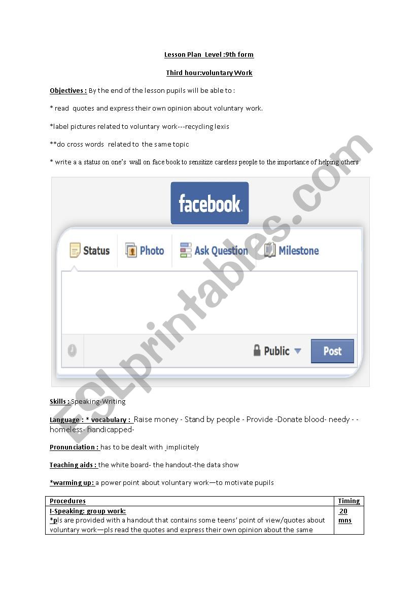 lesson-plan voluntary work 9th