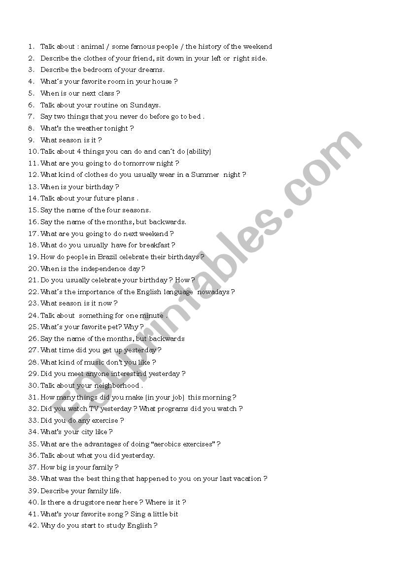 ALL KIND OF QUESTIONS worksheet