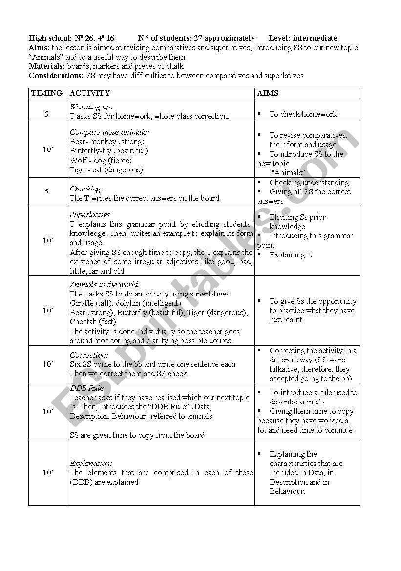 lesson plan comparatives and superlatives