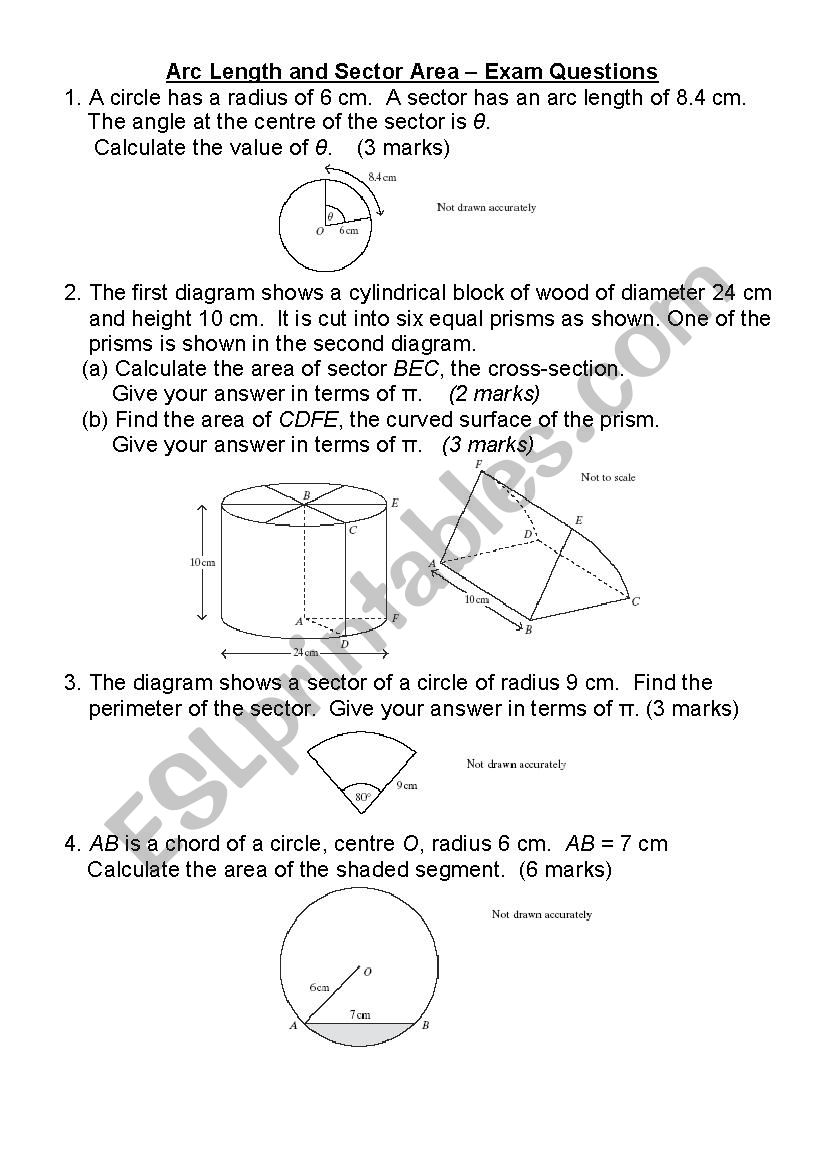 maths arc sectors worksheet