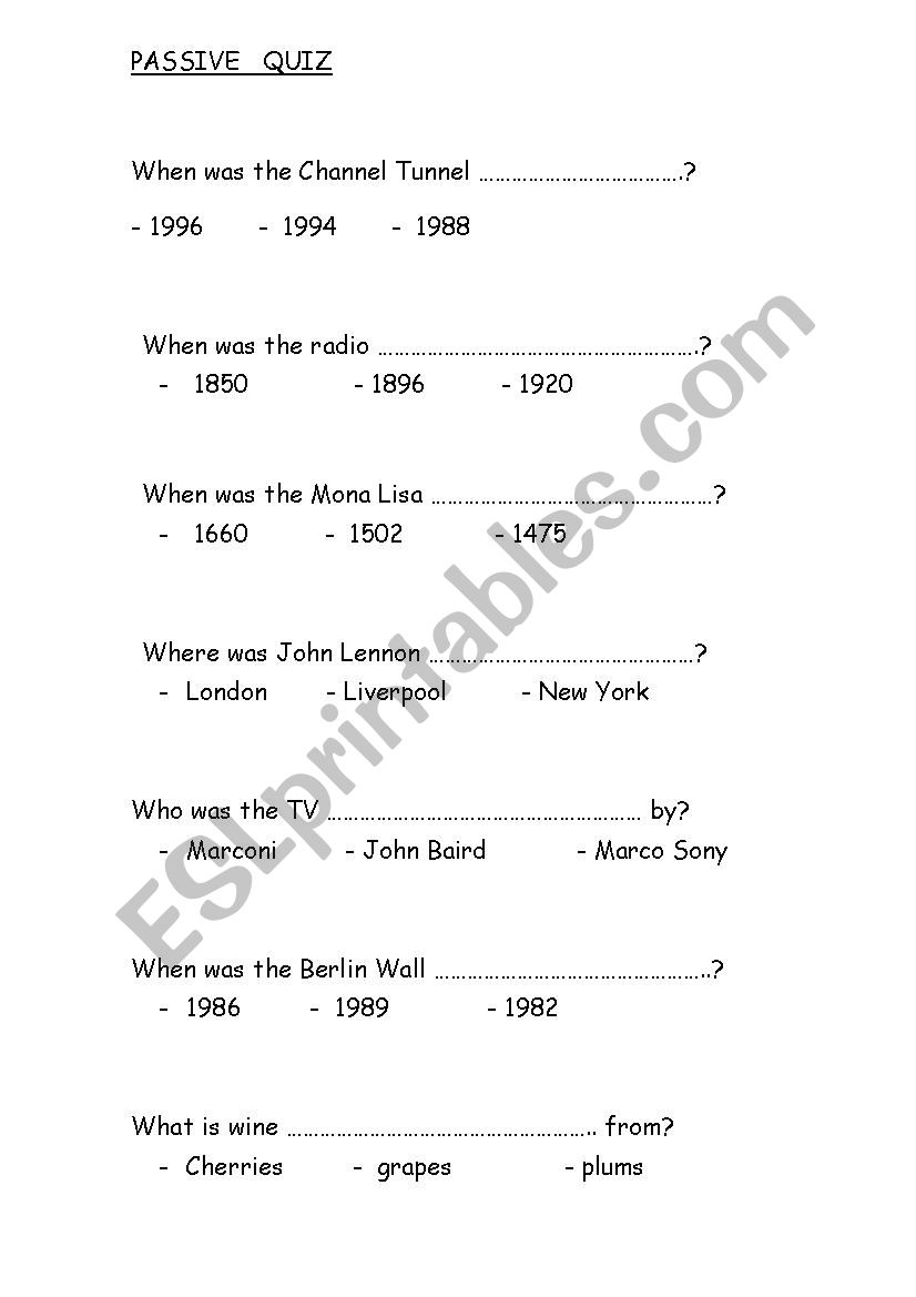 PASSIVE  QUIZ worksheet