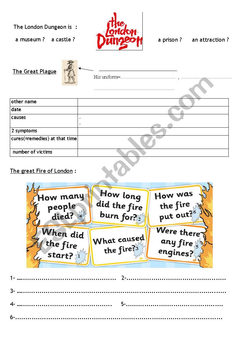 the London Dungeon worksheet worksheet