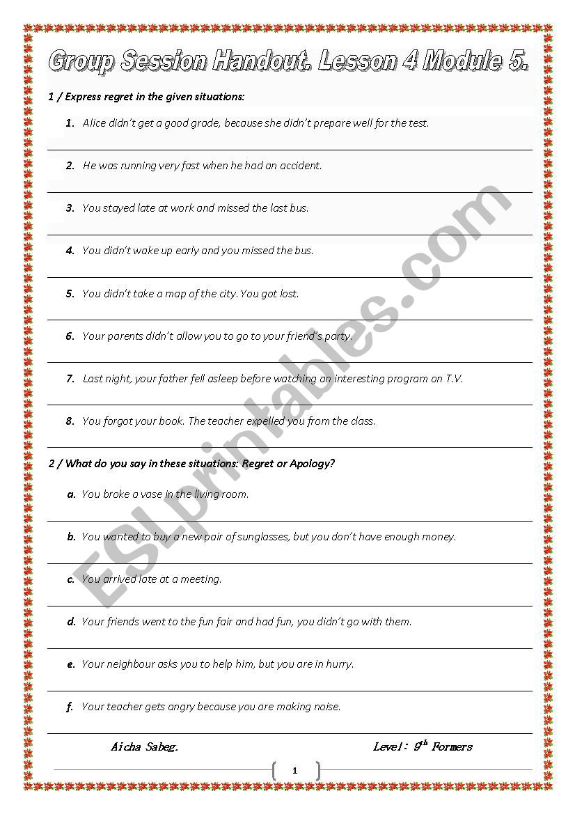 Expressing Regret worksheet