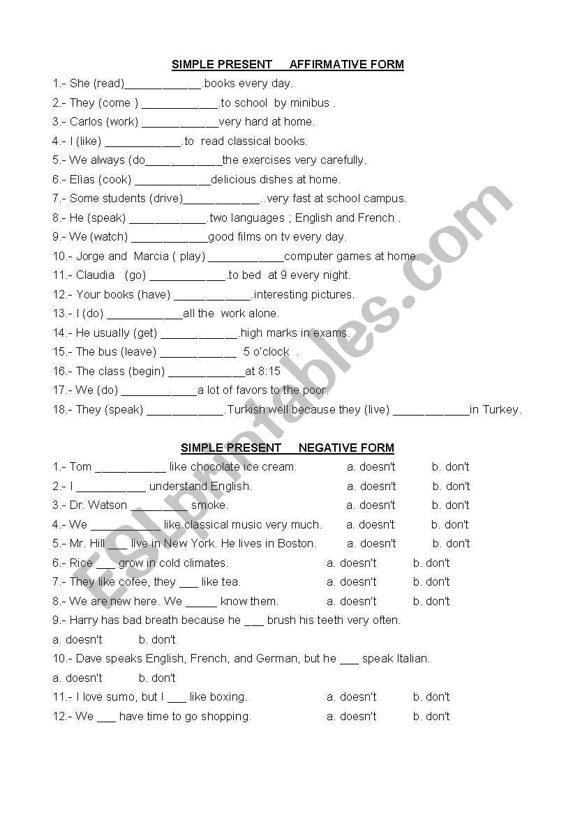 simple present exercise worksheet