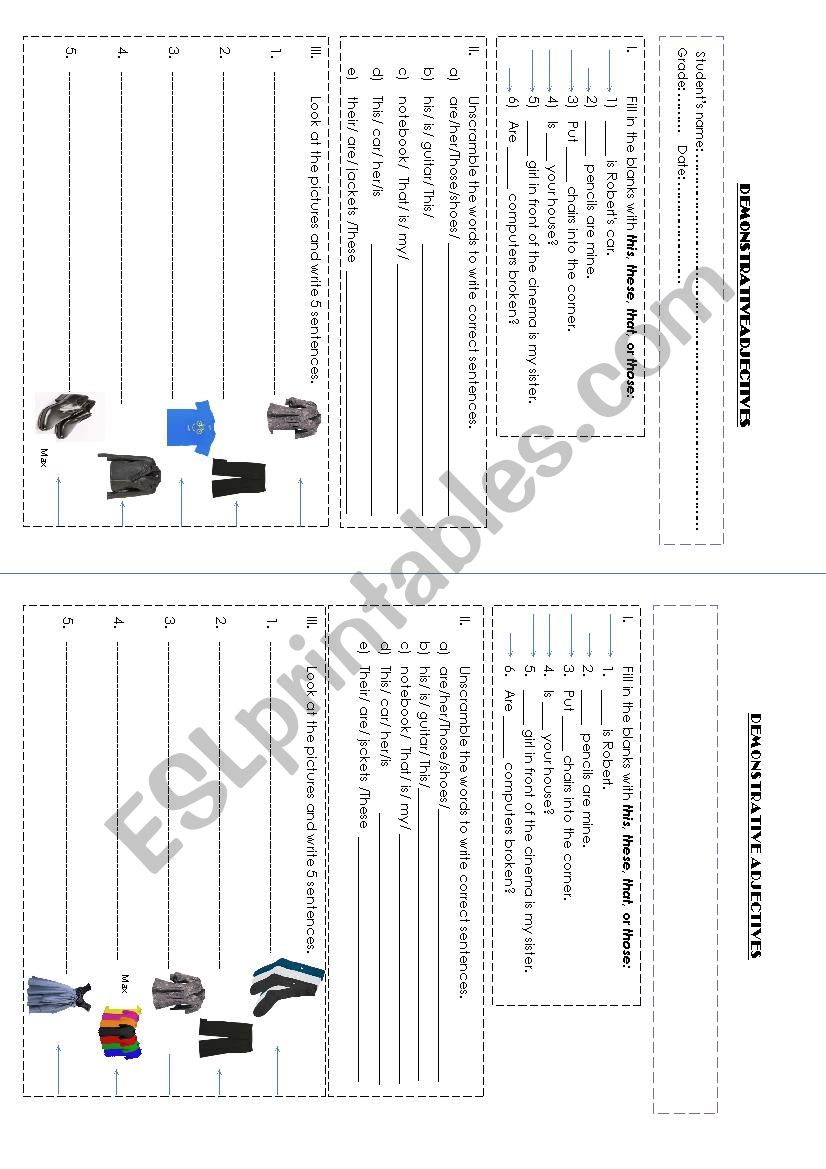 demonstrative adjectives worksheet