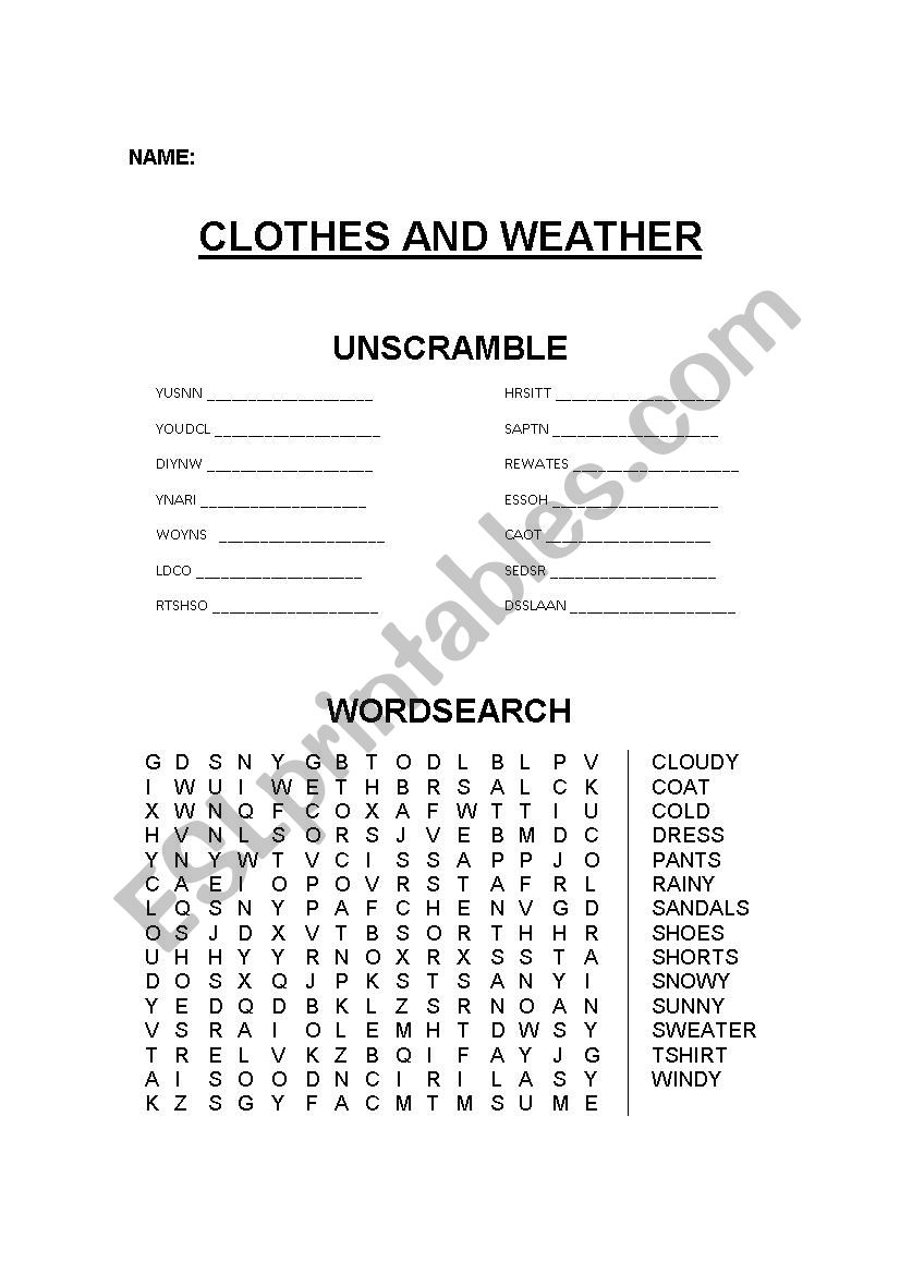 Clothes and Weather worksheet