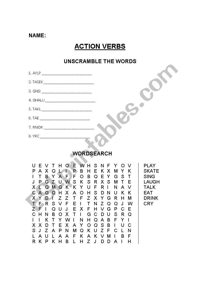 Actions Verbs worksheet