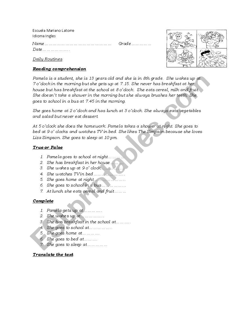 daily routines  worksheet