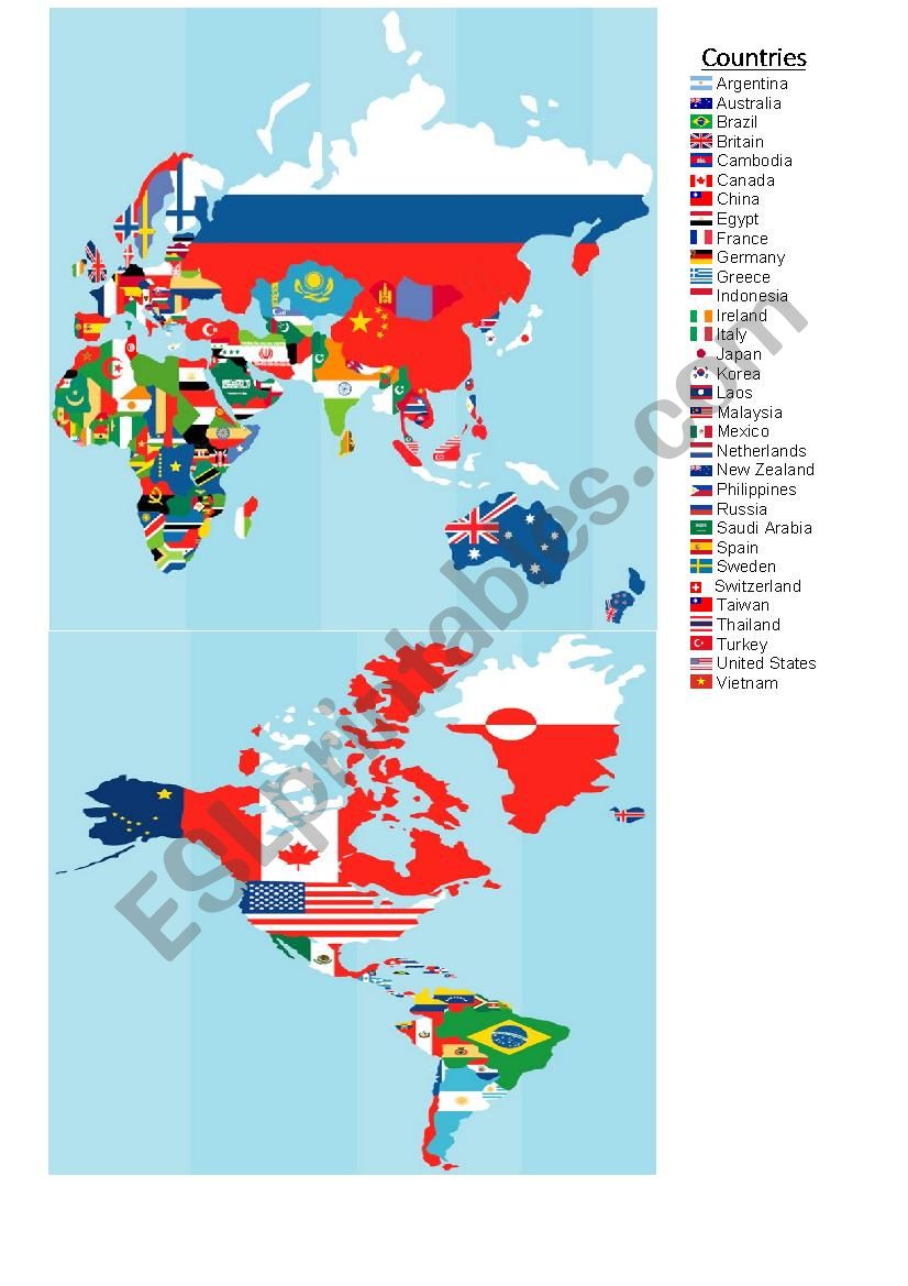 Commonly-known countries worksheet