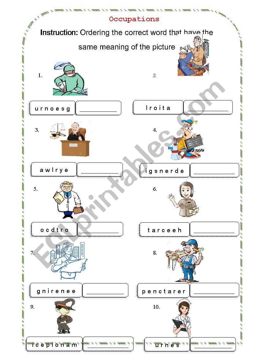 Occupations worksheet