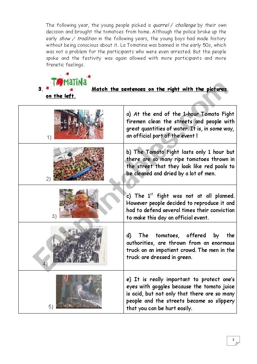 Special Days Test Step 33 La Tomatina Spain Esl Worksheet By Maryse Peye