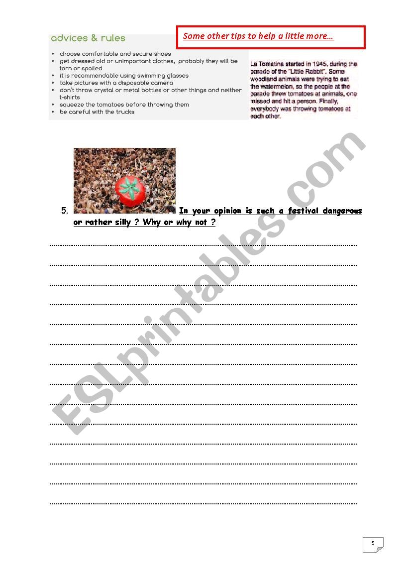 Special Days Test Step 33 La Tomatina Spain Esl Worksheet By Maryse Peye