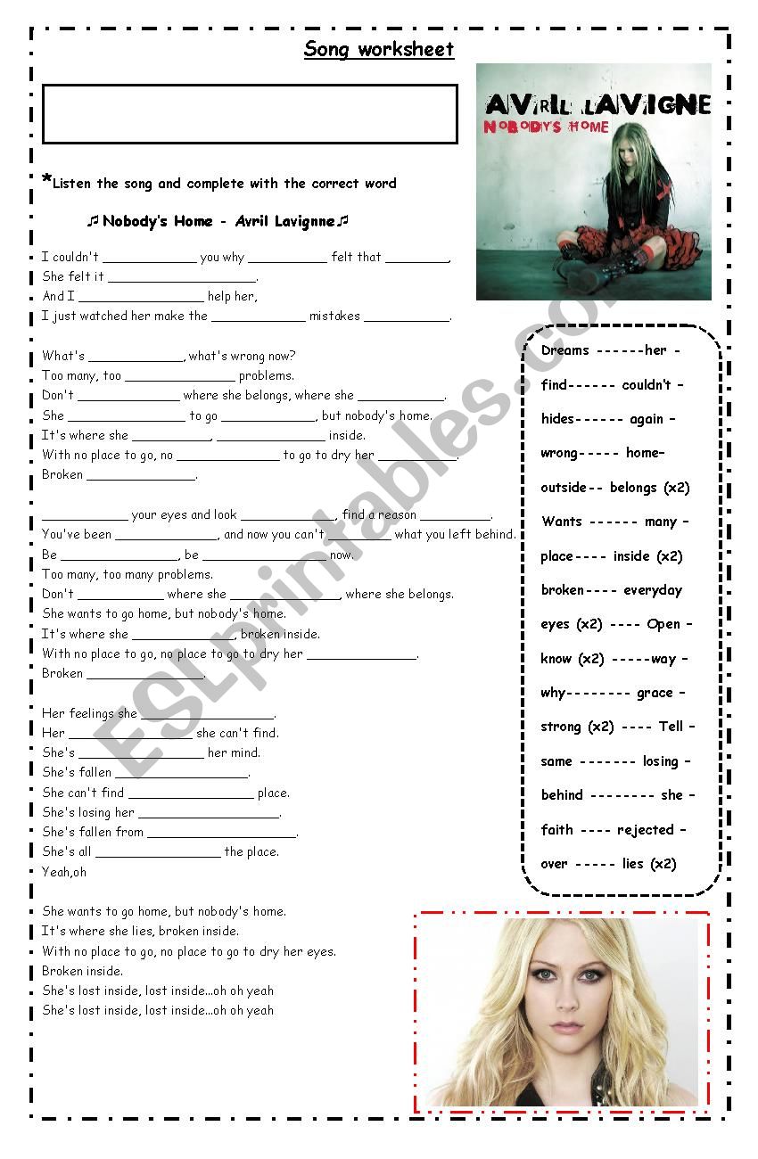 Song worksheet worksheet