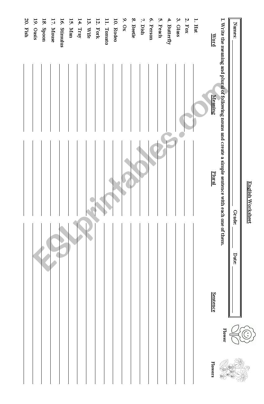 Nouns worksheet
