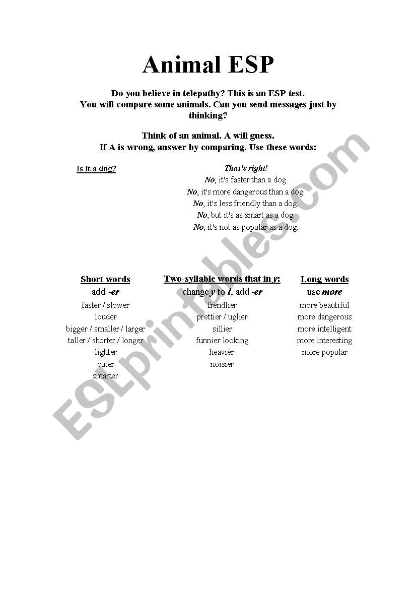 Adjective game worksheet