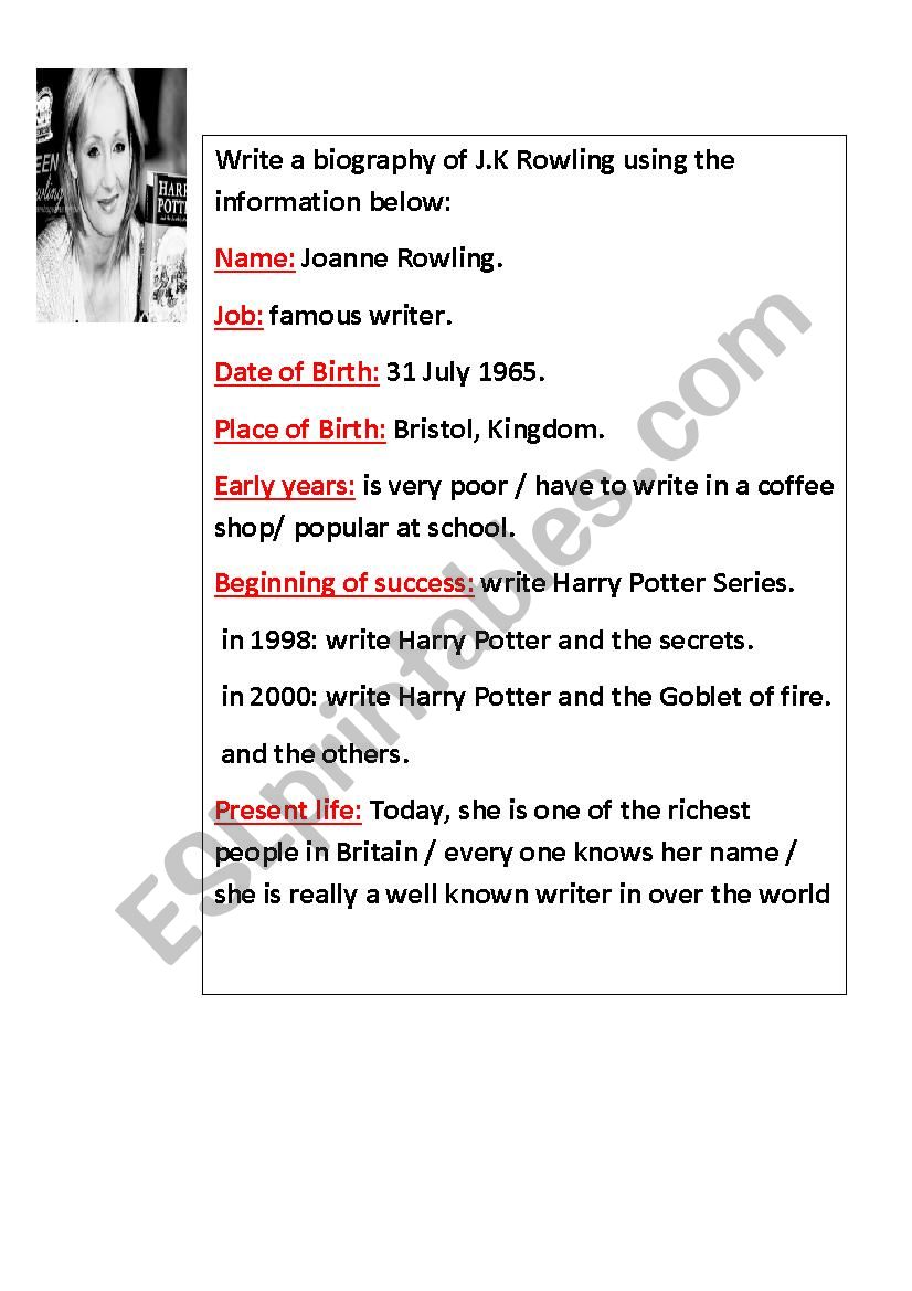 J.K biography  worksheet