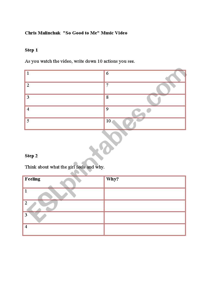Written Activity based on a music video