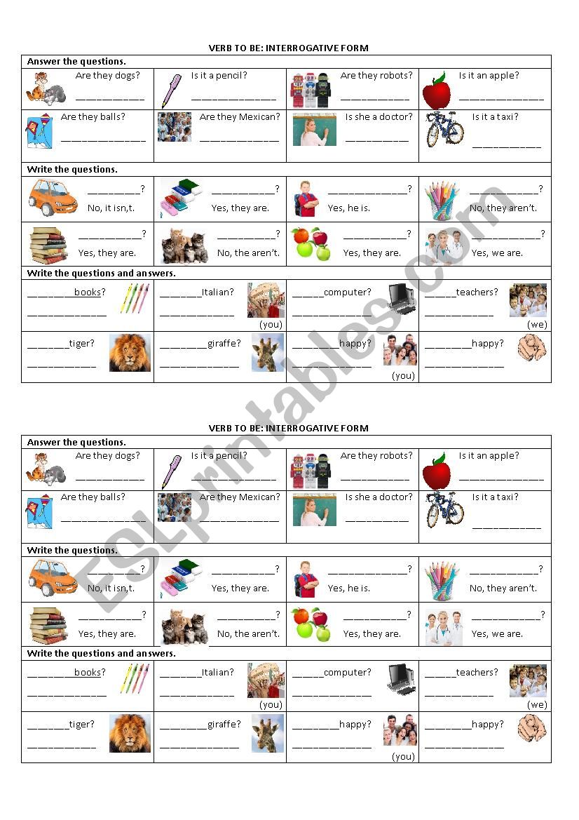 TO BE - INTERROGATIVE FORM worksheet