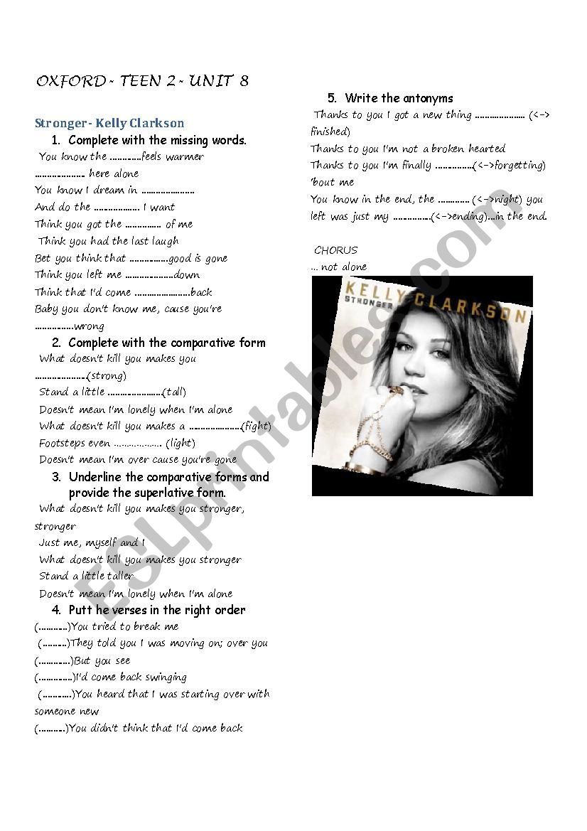 Stronger- by Kelly Clarkson worksheet