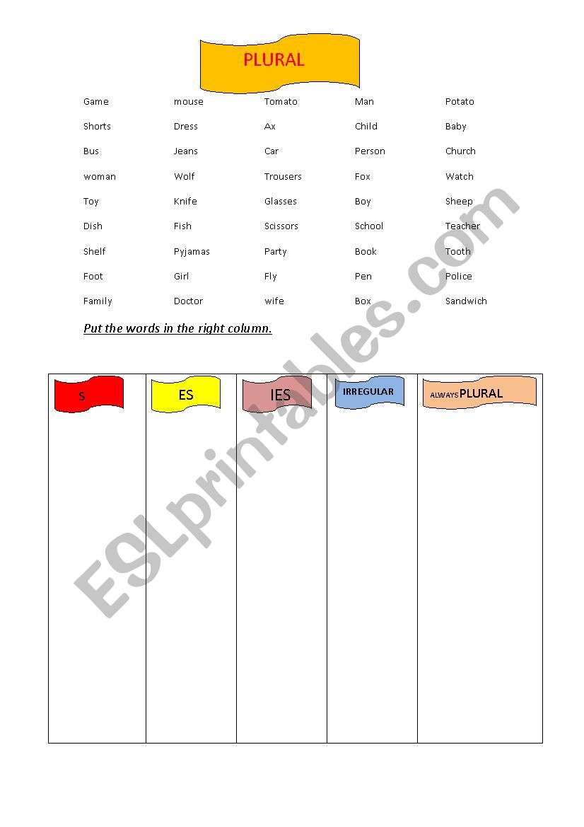 PLURAL NOUNS worksheet