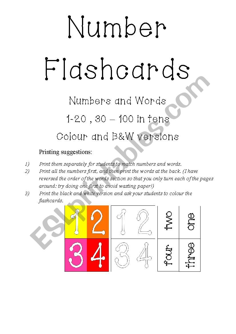 Number Flashcards worksheet