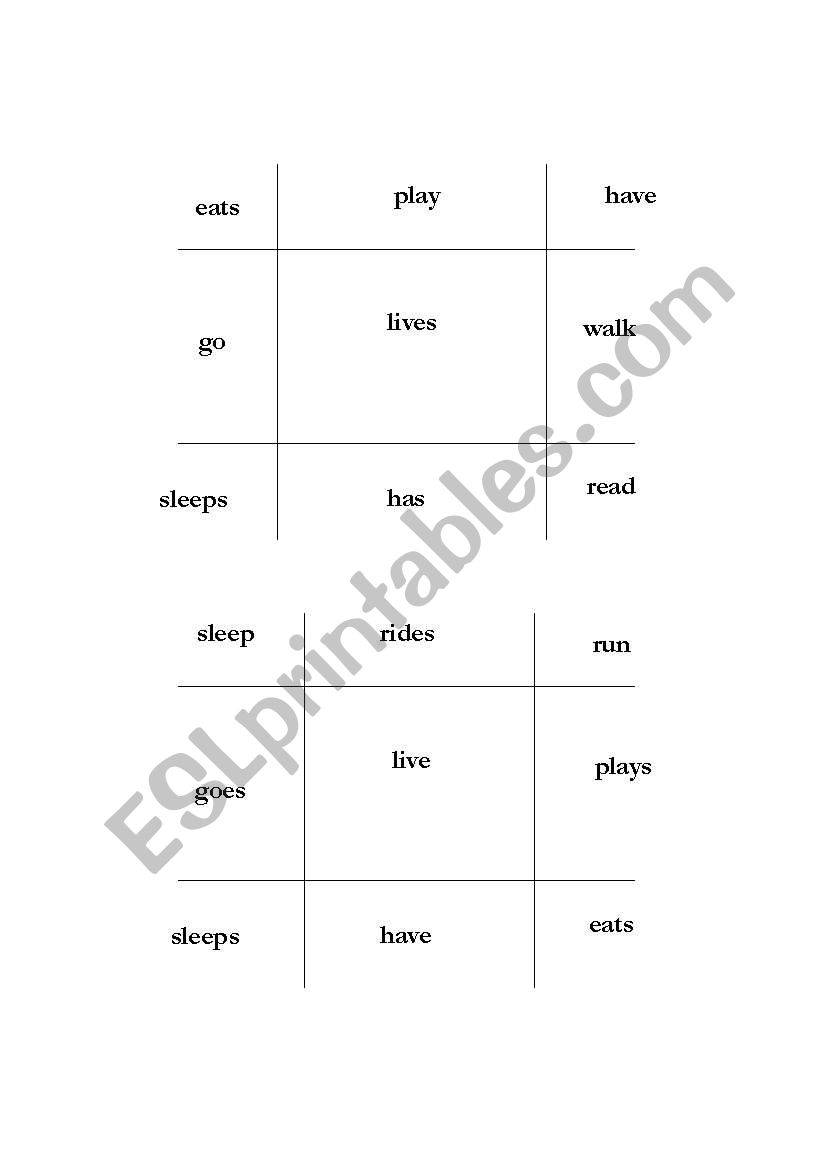 Present Simple Tic-Tac-Toe worksheet