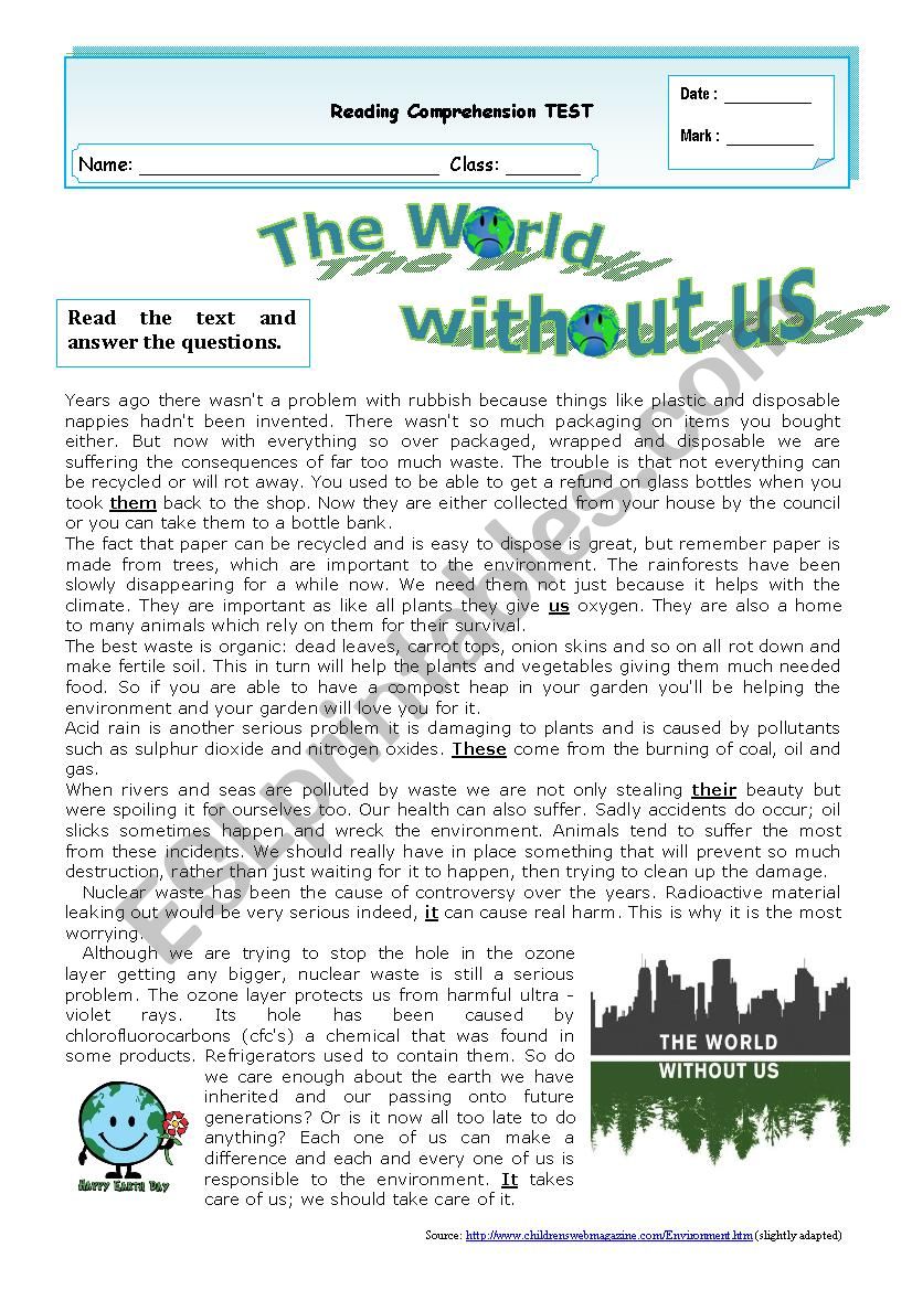 THE WORLD WITHOUT US  - READING + varied comprehension questions + KEY  