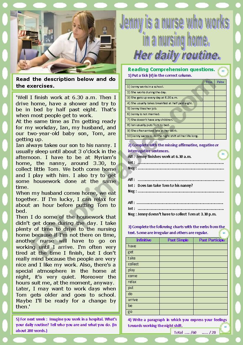 Jenny Is A Nurse Who Works In A Nursing Home Reading Varied Ex