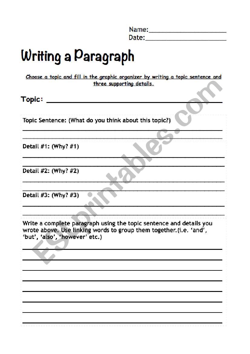 Writing a paragraph - ESL worksheet by sanatou Inside Writing A Topic Sentence Worksheet