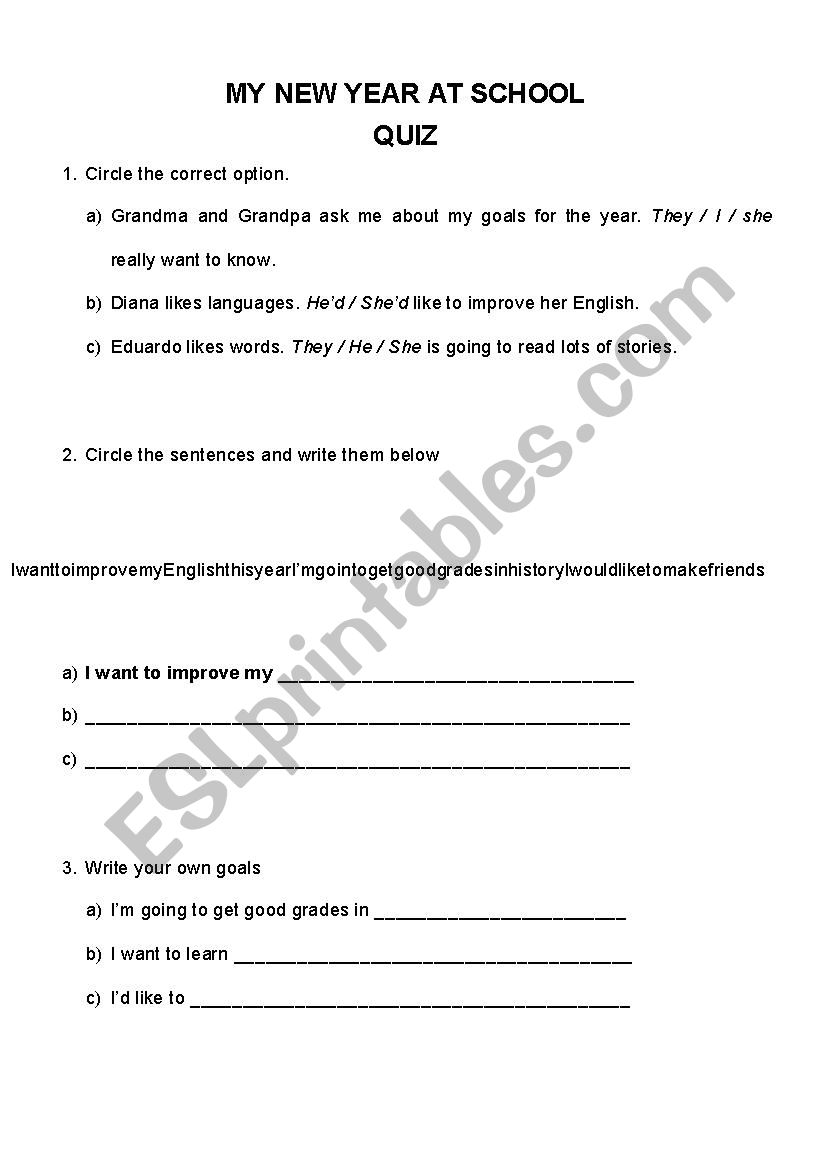 MY NEW YEAR AT SCHOOL quiz worksheet