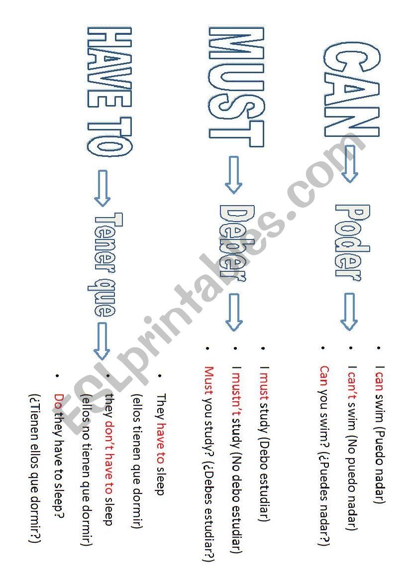 can - must - have to worksheet