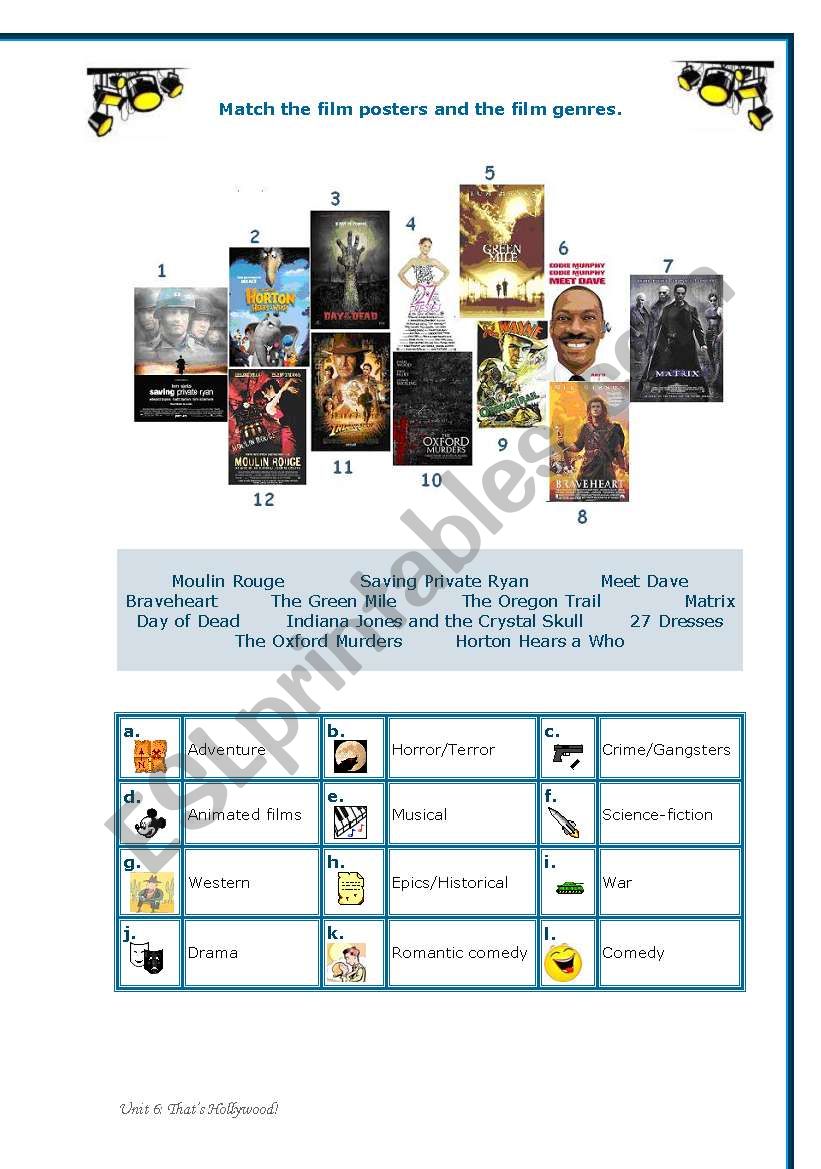 Film genres worksheet