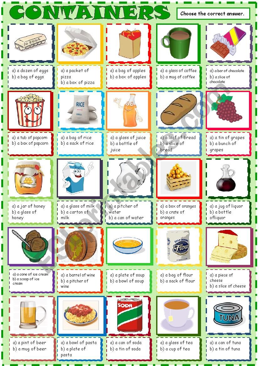 Containers worksheet