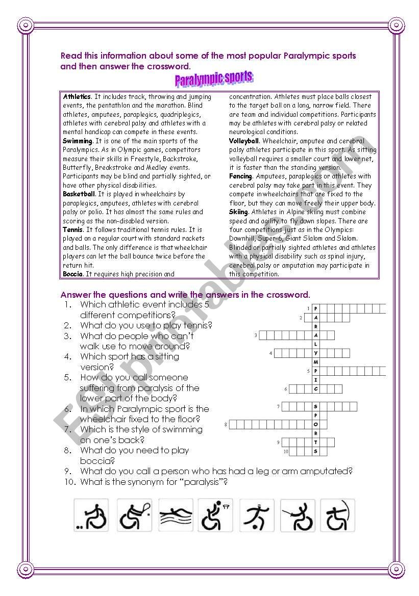 Olympic and Paralympic sports worksheet